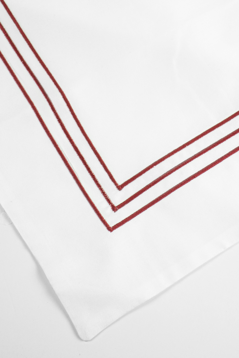 400TC COTTON SATEEN PILLOW CASE SET ( 3 ROWS ) WHITE / RED