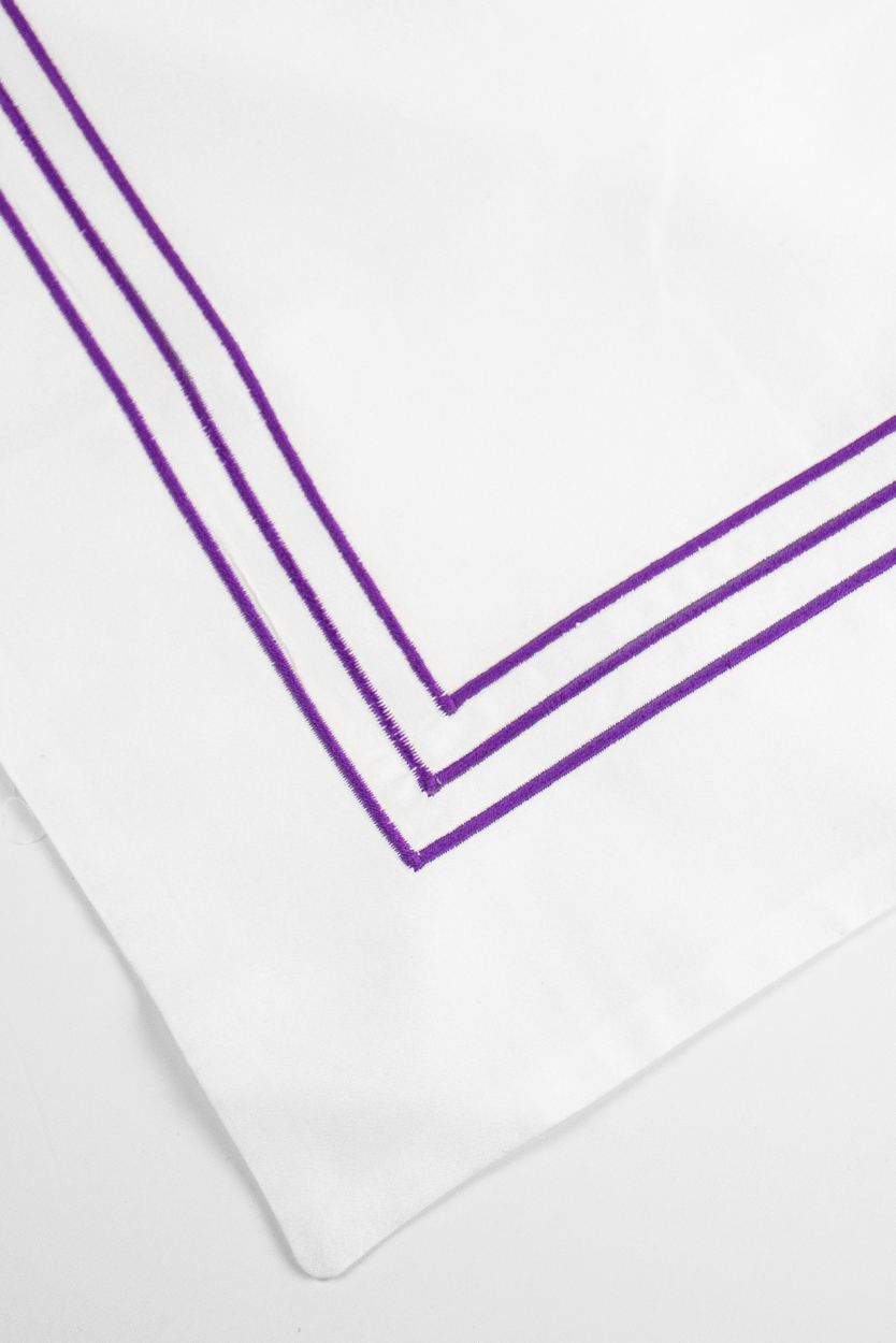 400TC COTTON SATEEN PILLOW CASE SET ( 3 ROWS ) WHITE / VIOLET