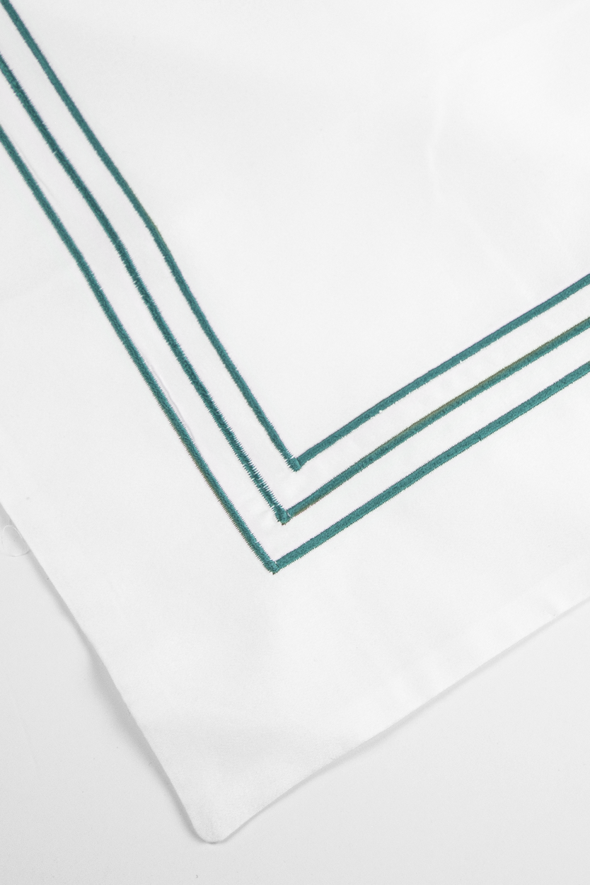 300TC COTTON SATEEN DUVET COVER SET ( 3 ROWS ) WHITE / GREEN