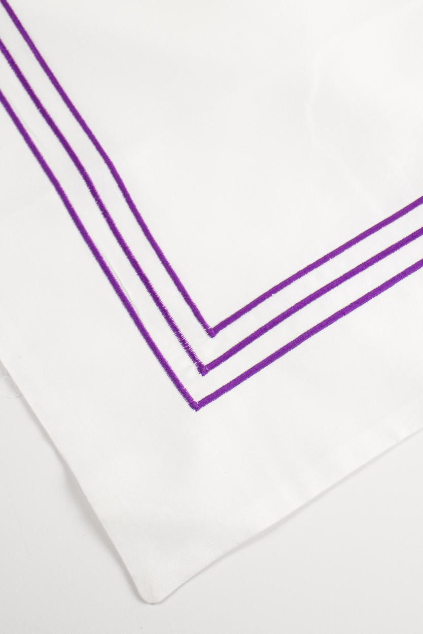 400TC COTTON SATEEN KING DUVET COVER SET ( 3 ROWS ) WHITE / PURPLE