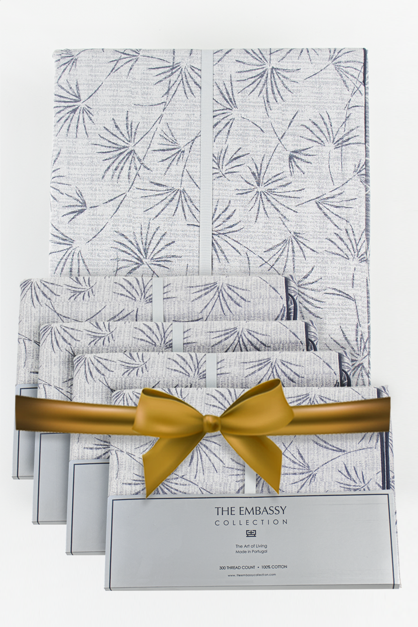 طقم بيت لحاف بلو تري قوين 5 قطع من القطن المصري