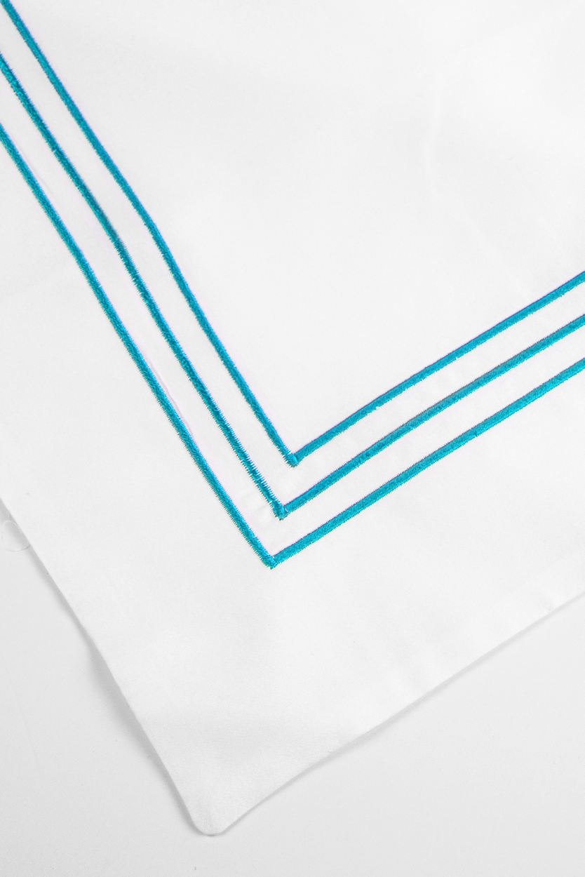 400TC COTTON SATEEN PILLOW CASE SET ( 3 ROWS ) WHITE / TIFFANY