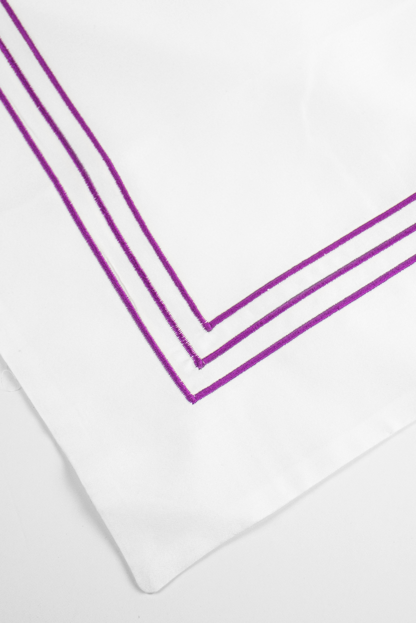 300TC COTTON SATEEN DUVET COVER SET ( 3 ROWS ) WHITE / VOILET