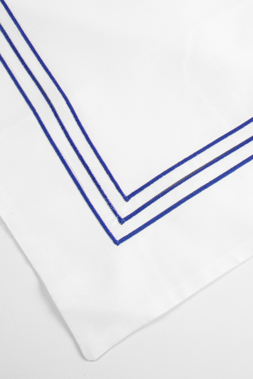 300TC COTTON SATEEN DUVET COVER SET ( 3 ROWS ) WHITE / BLUE