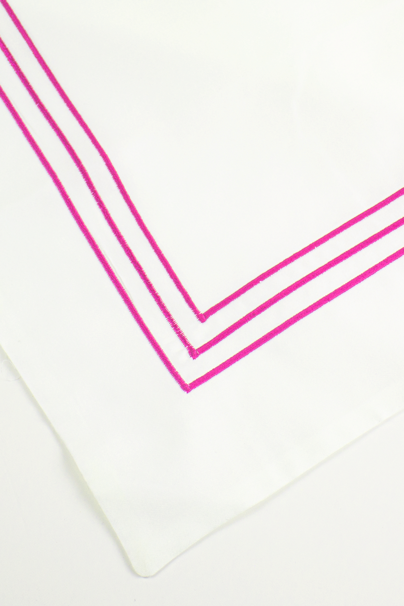 400TC COTTON SATEEN KING DUVET COVER SET ( 3 ROWS ) WHITE / FUCHIA