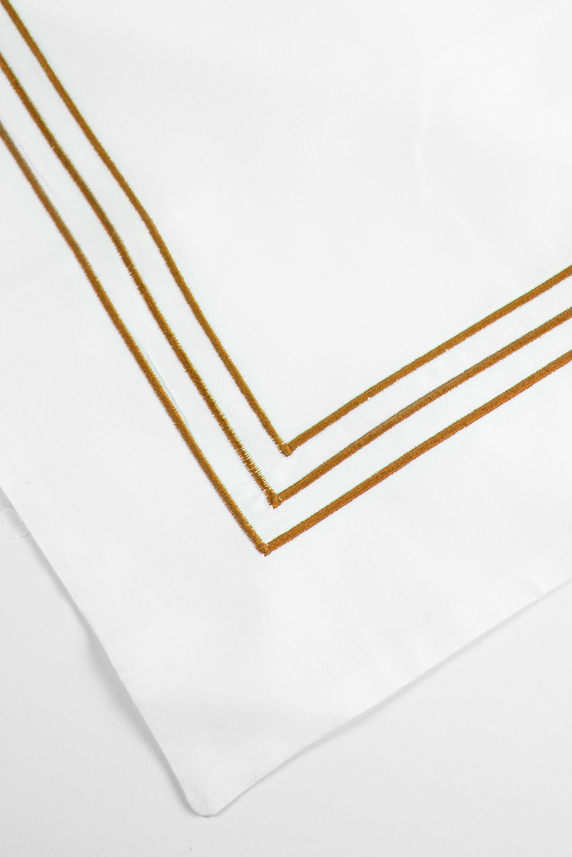 300TC COTTON SATEEN DUVET COVER SET ( 3 ROWS ) WHITE / GOLD