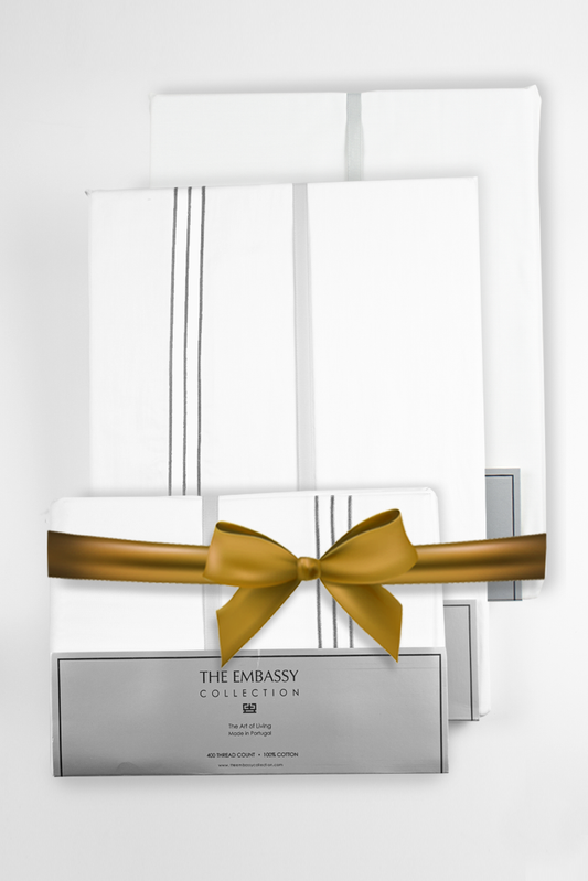 300TC COTTON SATEEN DUVET COVER SET ( 3 ROWS ) WHITE / SILVER