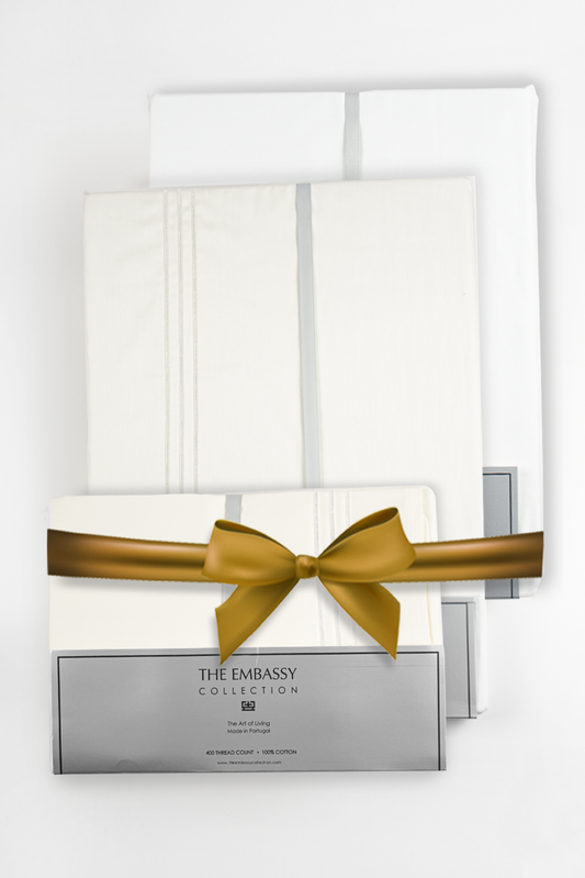 300TC COTTON SATEEN DUVET COVER SET ( 3 ROWS ) WHITE / WHITE